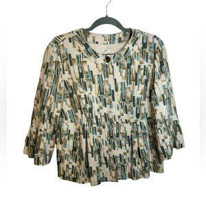 J JILL GEOMETRIC SILK PLEATED PEACOAT